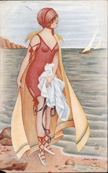 Woman Standing Next to the Ocean Series 18 Postcard