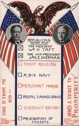 Taft: Republican Straight Ticket Presidents Postcard Postcard Postcard