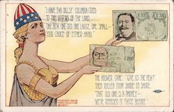 Lady Columbia Holding Bills with Presidential Candidates Presidents Postcard Postcard Postcard