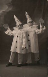 Two Children Dressed as Peirrot Circus Postcard Postcard Postcard