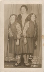 Mary Margaret Gibb with Mother Siamese Twins Circus Postcard Postcard Postcard