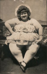 Fat Woman in a short dress lounging on a couch Circus Postcard Postcard Postcard