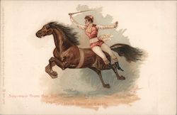 Female Jockey on Running Horse Barnum & Bailey Circus Postcard Postcard Postcard