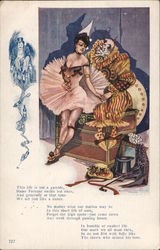 Trapeze Artist and Pierrot Clown Postcard