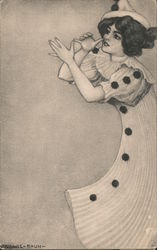 Illustration of Female Clown Gesturing Circus Postcard Postcard Postcard