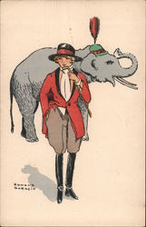 Female Ring leader with elephant with a hat on Postcard