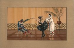 Woman and Peirrot Clowns Performing Pierrot Postcard