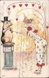 Woman Training A Pig Circus Postcard Postcard Postcard