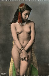 Young naked woman poses with hands crossed looking down Arab Postcard Postcard Postcard