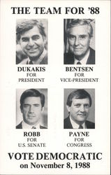 Dukakis Vote Democratic 1988 Political Postcard Postcard Postcard