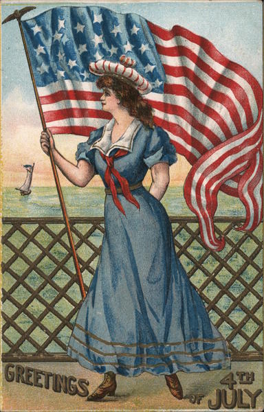 Greetings of July 4th - A Woman Waving the American Flag 4th of July ...