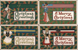 Set of 4: Christmas Greetings Ireland, USA, Sweden, Germany Women Postcard Postcard Postcard