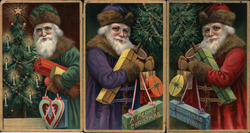 Set of 3: Santas With Presents Green, Purple, Red Postcard