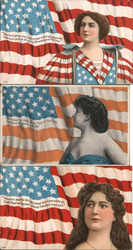 Set of 3: Patriotic Lady Liberties, Flags Postcard Postcard Postcard