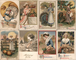 Lot of 8: Women on Thanksgiving Postcard