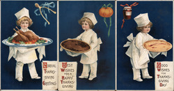 Set of 3: Children with Thanksgiving Dishes Ellen Clapsaddle Postcard Postcard Postcard