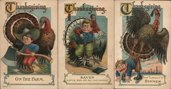 Set of 3: Comic Boy on Thanksgiving Children Postcard Postcard Postcard