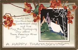 A Happy Thanksgiving - House on Hill Postcard Postcard Postcard