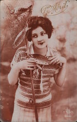 1er Avril: Woman Catching Fish Postcard