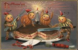 Pumpkins Cutting Cake: Hallowe'en Series 150 Halloween Postcard Postcard Postcard