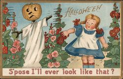 Jack O'Lantern Scarecrow: Hallwe'en Halloween Postcard Postcard Postcard