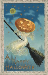 A Happy Halloween: Pumpkin and Broom Postcard