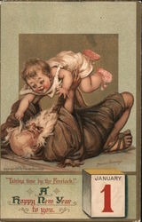 Old Man Time and Baby: A Happy New Year to You Children Postcard Postcard Postcard