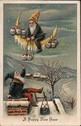 Elves Lowering Money Onto Rooftop: A Happy New Year Postcard