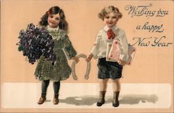 Wishing You a Happy New Year: Two Children With Horseshoe Postcard Postcard Postcard