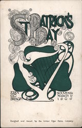 Stylized Harp and Clover: St. Patrick's Day, March 17, 1906 Postcard Postcard Postcard