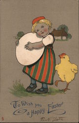 Girl Carrying Egg with Chicken Postcard