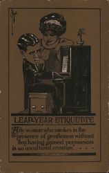 Leap Year Etiquette: Woman Smoking with Man at Piano Postcard