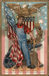 Labor Day Souvenir: Man With Anvil and Axe and Flag Postcard Postcard Postcard