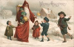 A Merry Christmas Santa and Children Postcard