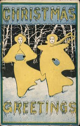 Christmas Greetings - Two Women With Muffs Walking in Snow Postcard Postcard Postcard