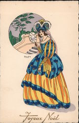 Art Deco Joyeux Noel - Woman Looking in Mirror Christmas Douky Postcard Postcard Postcard