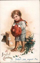 A Joyful Christmas: Boy Traveling with Suitcase Children Ellen Clapsaddle Postcard Postcard Postcard