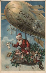 Christmas Greetings: Santa Delivering in Dirigible Postcard