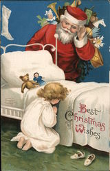 Best Christmas Wishes - Santa Watching as Child Prays Children Postcard Postcard Postcard