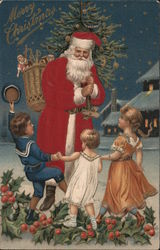 Santa Claus and Children: Merry Christmas Postcard