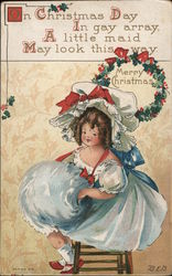 Merry Christmas - Girl With Muff Children Postcard Postcard Postcard