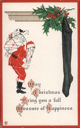 Santa Delivering Presents to Long Stocking Santa Claus Postcard Postcard Postcard