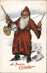 Santa Claus Plays with a Diabolo Toy in the Snow Postcard Postcard Postcard