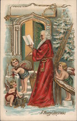 A Merry Christmas - Santa with Angels Santa Claus Postcard Postcard Postcard