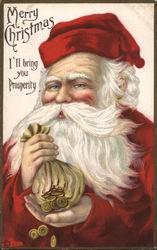 Merry Christmas - Santa Claus with Bag of Coins Postcard