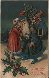 A Merry Christmas: Santa in Blue Suit Postcard