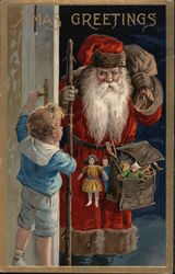 A Child Opens the Door For Santa to Bring Gifts Postcard