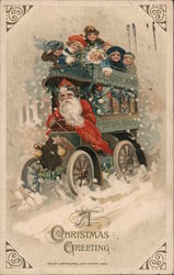 A Christmas Greeting - Santa Driving a Bus with Children Schmucker? Postcard