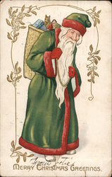 Santa in Green Carrying a Pack of Toys Santa Claus Postcard Postcard Postcard