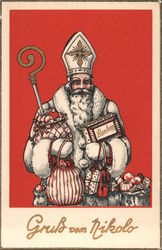 Saint Nicholas Holding Presents Christmas Postcard Postcard Postcard